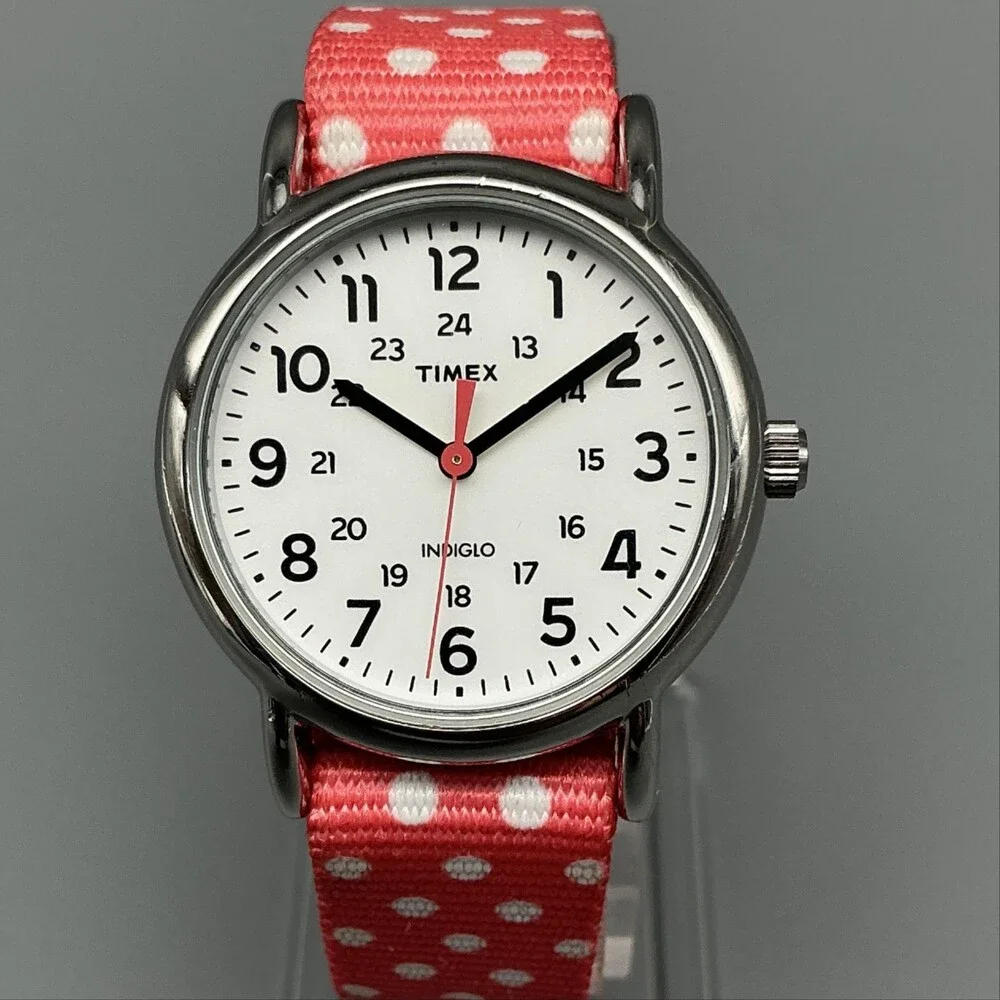 Timex Weekender TWP265000 Womens Watch 31mm Polka Dot Nylon Indiglo New Battery